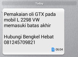 SMS Layanan Servis Kendaraan - pemakaian suku cadang