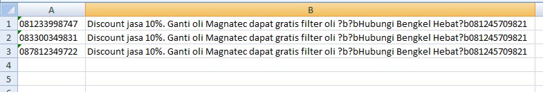 Pesan promosi dalam Excel