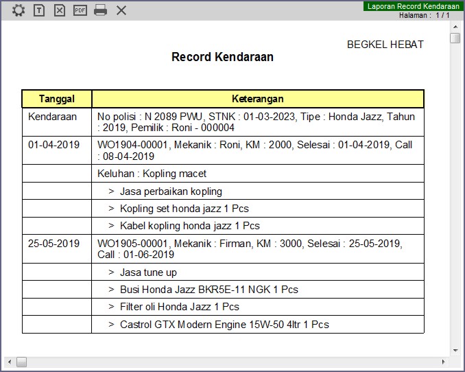 Laporan Record Kendaraan