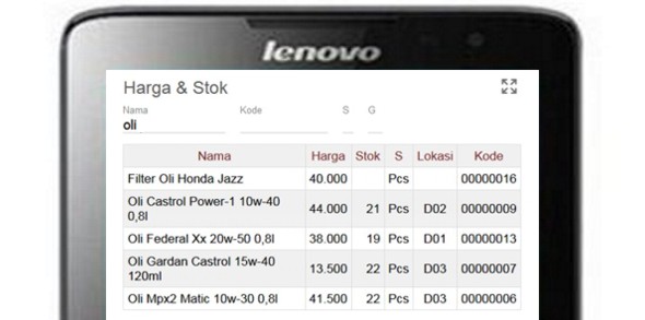 Aplikasi Berbasis Web Mobile - melihat harga dan stock